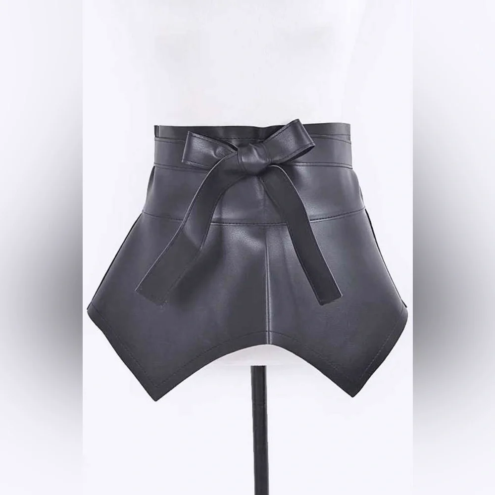 Plus Size Vegan Leather Wrap Skirt Statement Belt